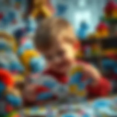 A child enjoying a Smurfs sticker collection