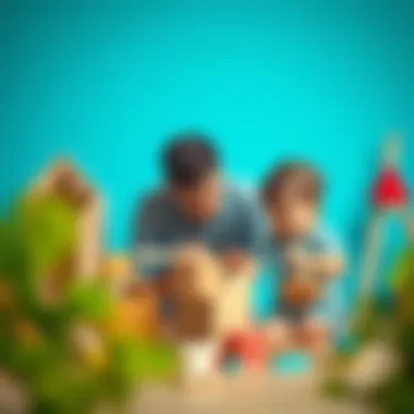 Parent and child exploring wooden block designs together