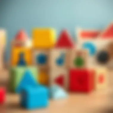 Educational wooden block set with various shapes and colors