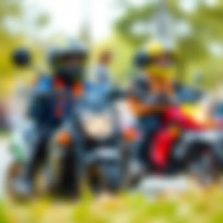 Close-up of safety gear for children riding electric motorcycles