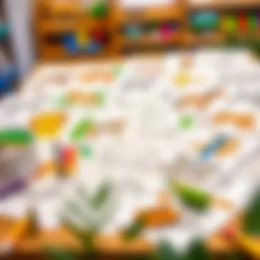 A variety of animal coloring sheets spread out on a table