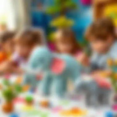 Artistic Expressions Inspired by Elephants A group of children participating in an elephant-themed art activity.