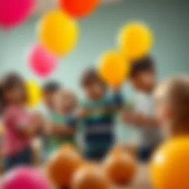 Group of kids engaged in a potato balloon activity