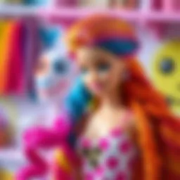 Colorful Barbie doll with vibrant hair styles
