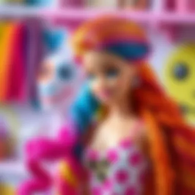 Colorful Barbie doll with vibrant hair styles