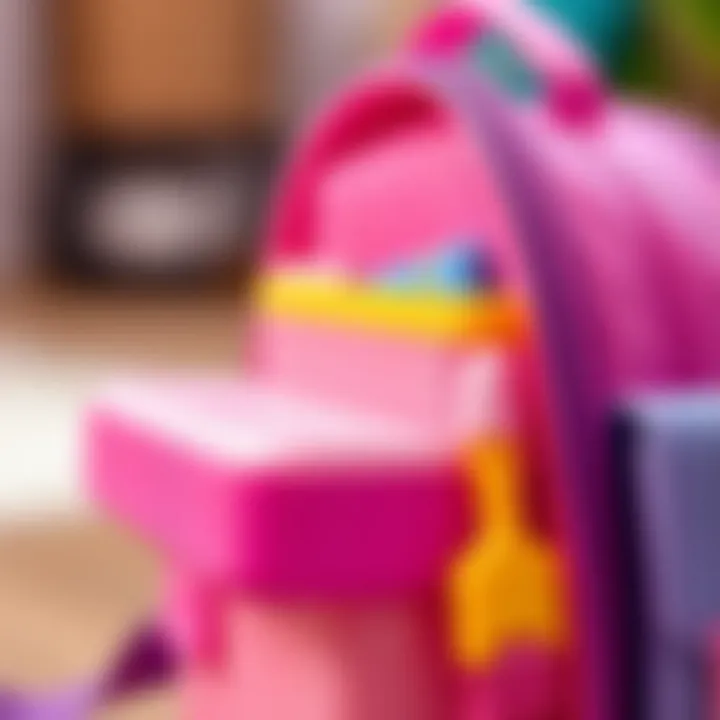 Close-up of Barbie school bag features and materials