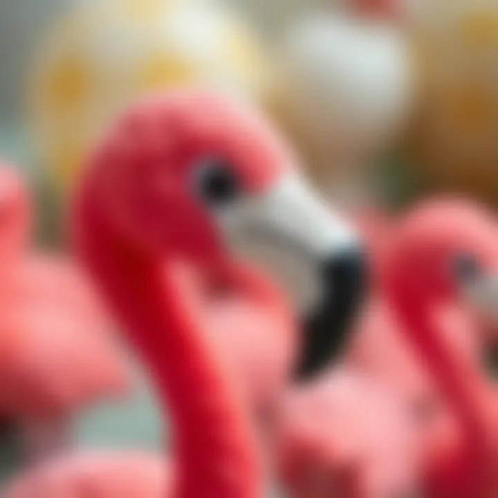 Close-up of a baby flamingo toy showcasing its features.
