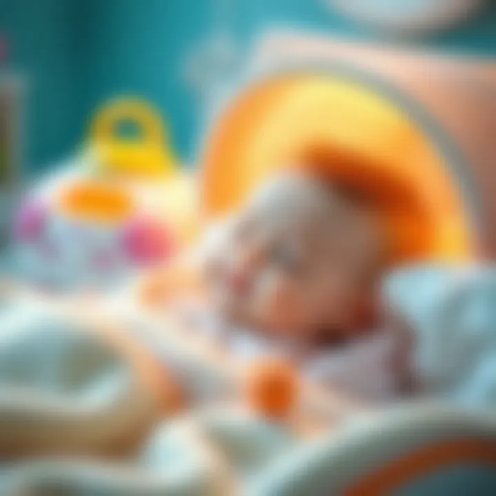 A serene sleeping baby with a baby air machine in the background