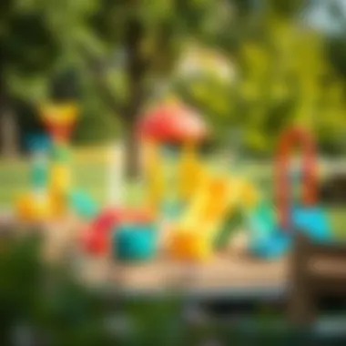 Variety of play equipment in a park for babies