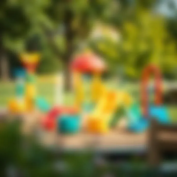 Variety of play equipment in a park for babies