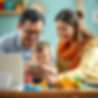 Parents observing their child using the Bim İlk Adım Arabası.