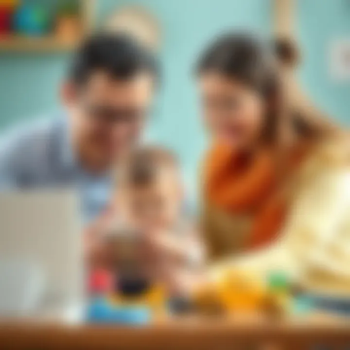 Parents observing their child using the Bim İlk Adım Arabası.