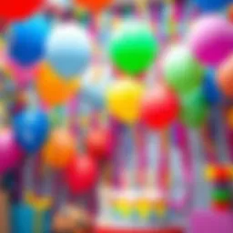 Festive birthday decorations with balloons and streamers