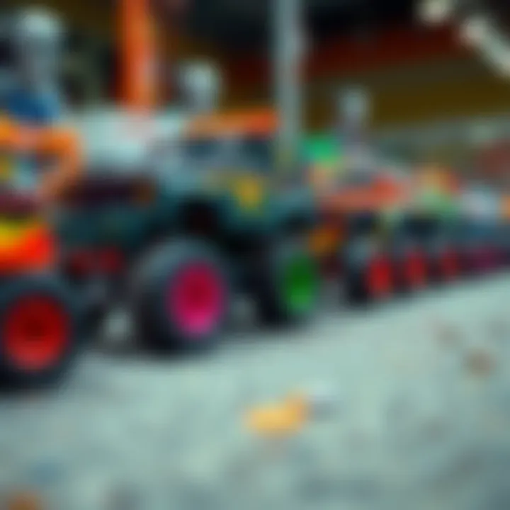 A timeline showcasing the evolution of monster truck toys