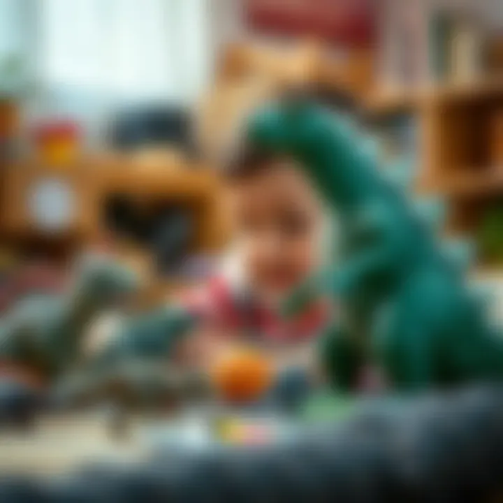 Godzilla Toys and Child Development A child playing with Godzilla toys, illustrating their impact on child development.