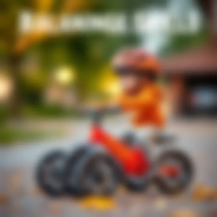 A child learning balance on a four-wheeled bicycle