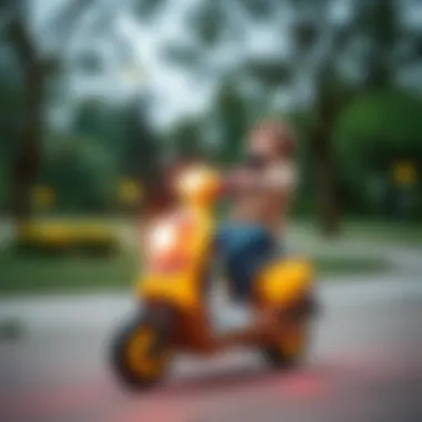 Child riding a scooter in a park