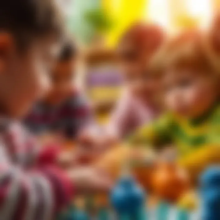 Group of children collaborating with playdough, fostering social interaction.