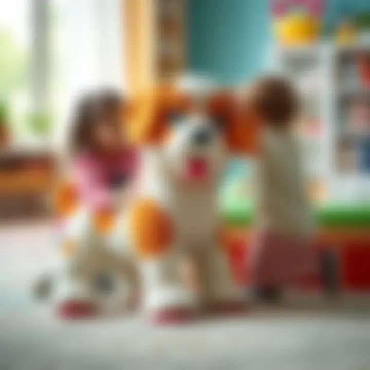 Children interacting and sharing a large toy dog, illustrating social benefits.