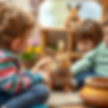 Engaging Children with Pet Care Education Children interacting with a rabbit in a cozy habitat