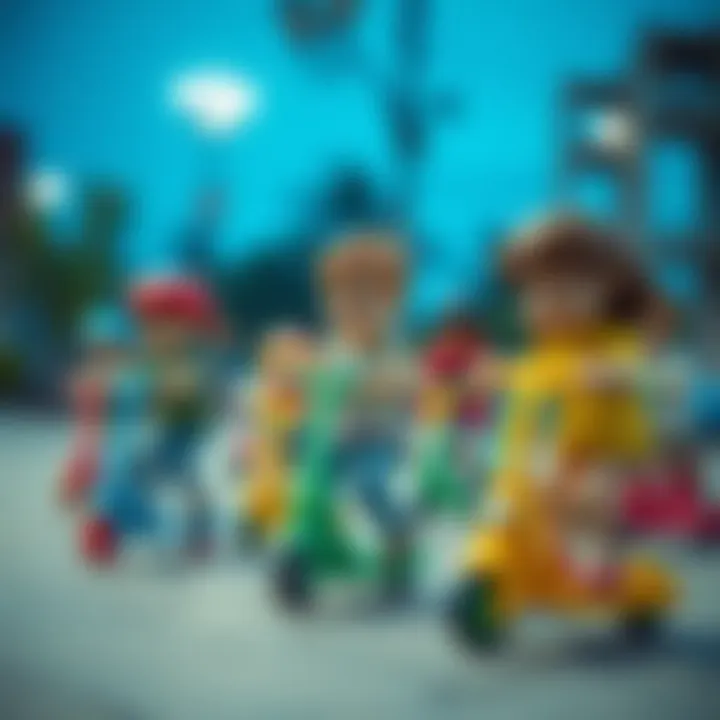 Group of children playing with scooters