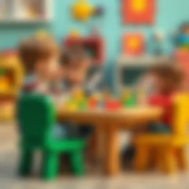 Children Engaging with Activity Table Children playing around a wooden table