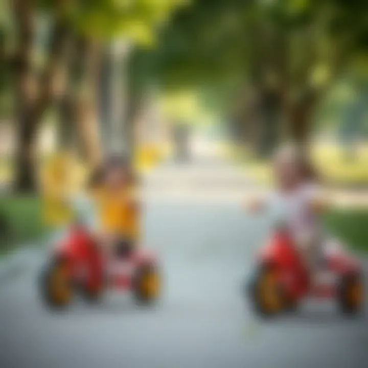 Children riding tricycles in a park, illustrating joy and safety