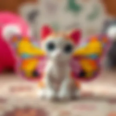 Close-up of a butterfly cat toy showcasing its design and colors
