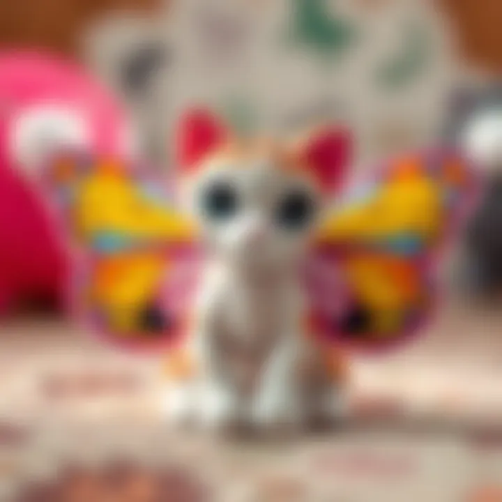 Close-up of a butterfly cat toy showcasing its design and colors