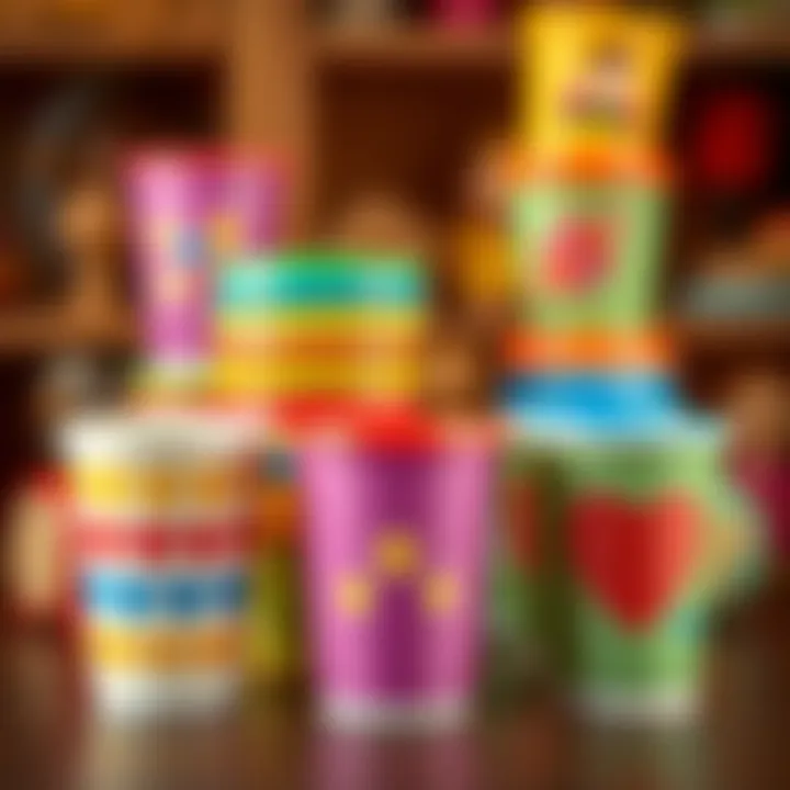 Close-up of colorful cups demonstrating their educational benefits