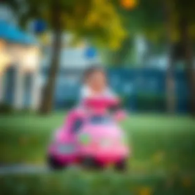 Child enjoying riding a pink battery-powered toy
