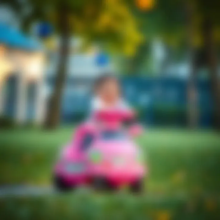 Child enjoying riding a pink battery-powered toy