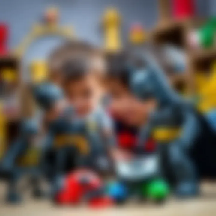 Children's Imaginative Play with Batman Toys Children engaging in imaginative play with Batman figures