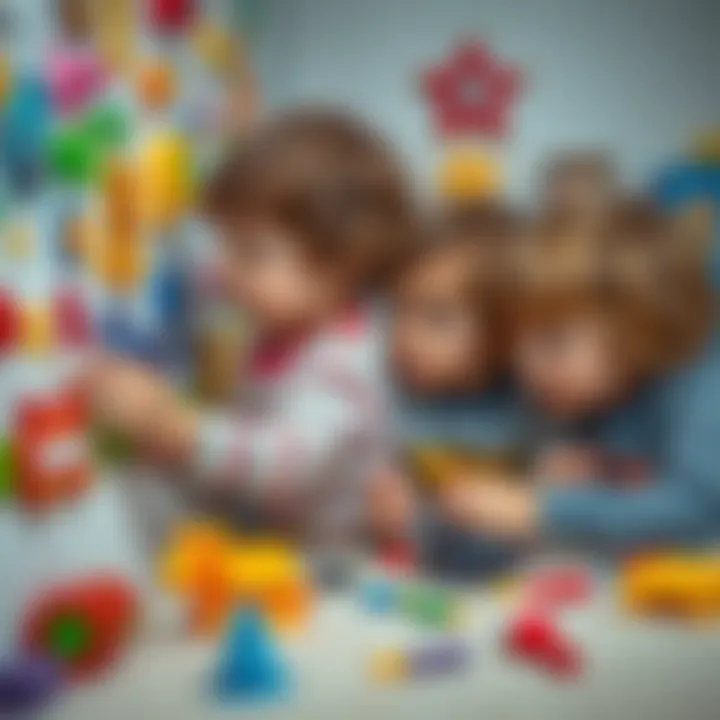 Children engaged in imaginative play with wall sticky toys.