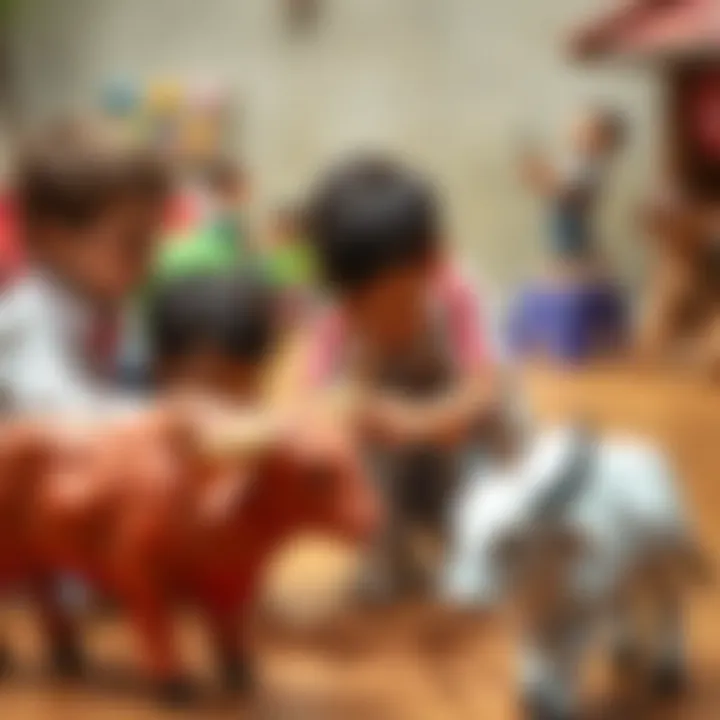 Children Engaging in Play Children playing with toy bulls