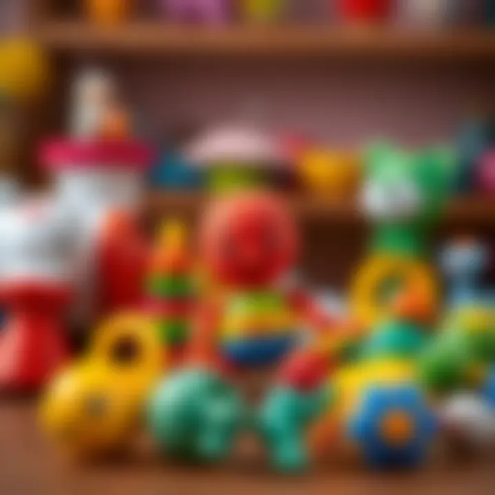 Engaging Toys: Enhancing Emotional Development A collection of colorful toys designed to soothe and engage infants.