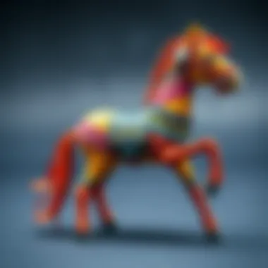 Modern stick horse design with vibrant colors and patterns