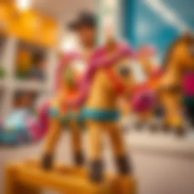 Safety features of stick horses highlighted with colorful illustrations