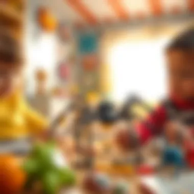 Children engaged in imaginative play with a spider toy in a creative setting