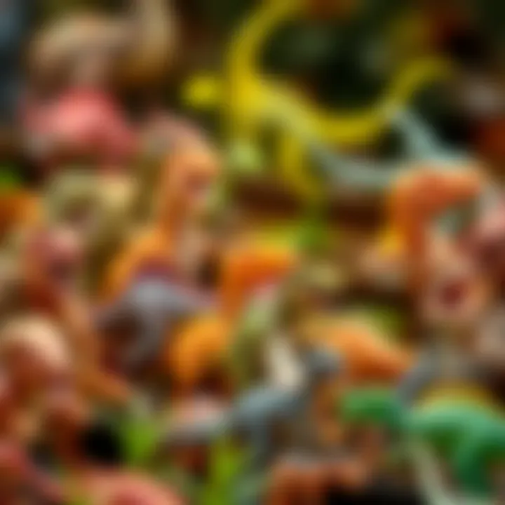 Diverse range of dinosaur figurines on display