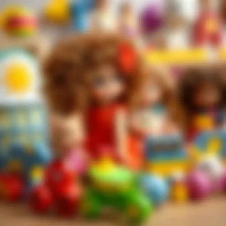 Diverse selection of toys designed for curly-haired dolls.