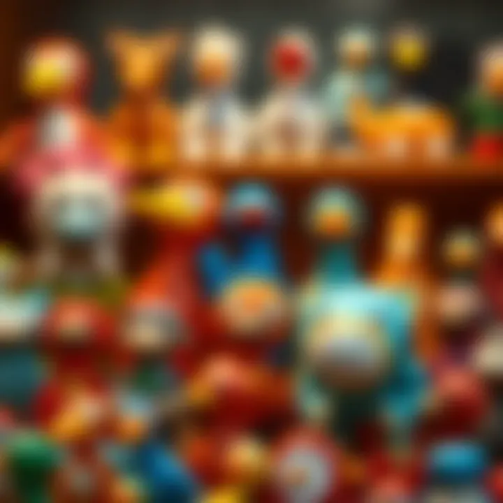 Modern Dodo Toy Collection Modern dodo toys displayed in a colorful array