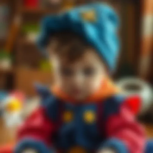 A child immersed in a dress-up game, showcasing creativity through vibrant costumes.