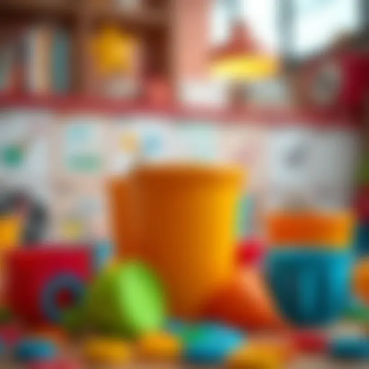 An educational setting showcasing colorful cups for cognitive development