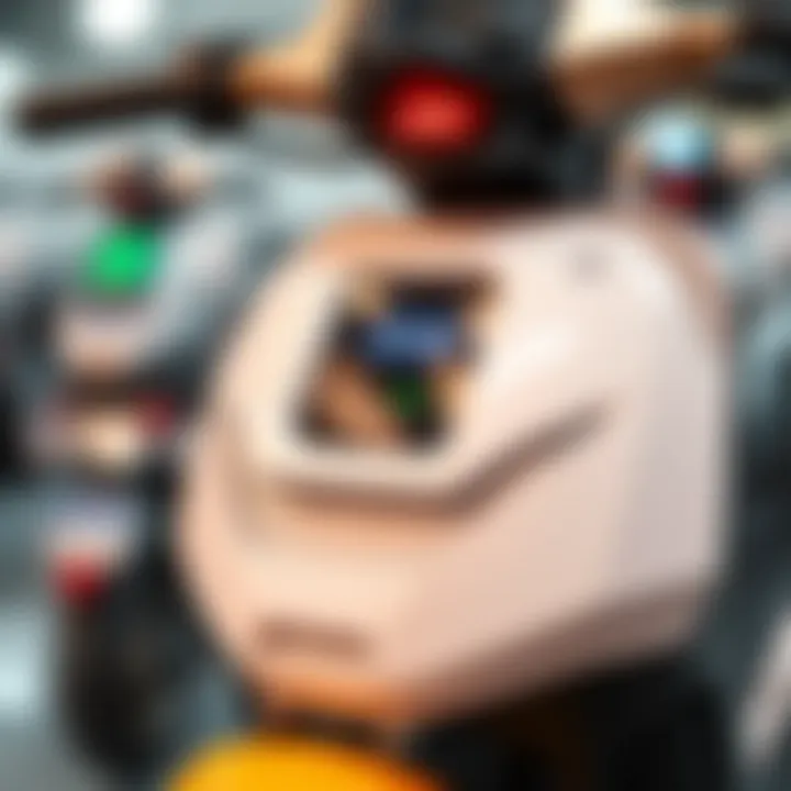 A close-up of an electric scooter's control panel and features