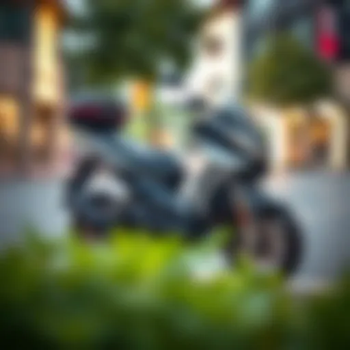 A sleek modern electric scooter parked in an urban setting