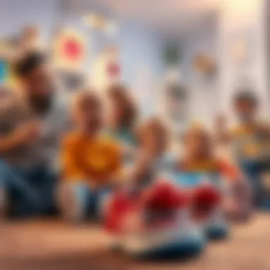 Parents and children enjoying musical shoe experience