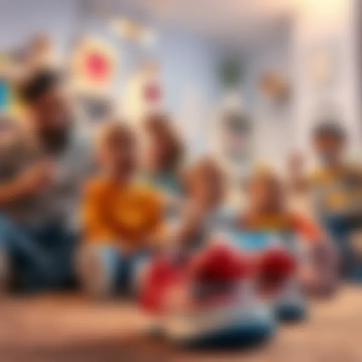 Parents and children enjoying musical shoe experience