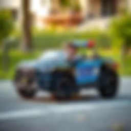 A child enjoying a Ford police electric car in action