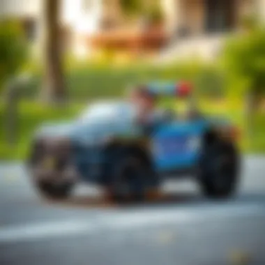A child enjoying a Ford police electric car in action